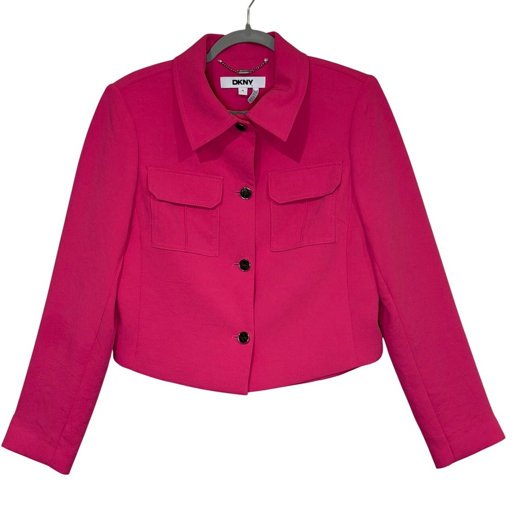 DKNY Womens Cropped Jacket Pink Size 10 Barbiecore‎ Fuchsia Designer Career